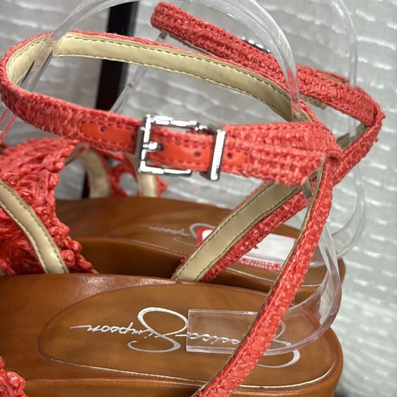 (O)Jessica Simpson Callri Woven Cork Platform Wedge Sandals in Coral Straw,Sz 9M - Picture 7 of 11
